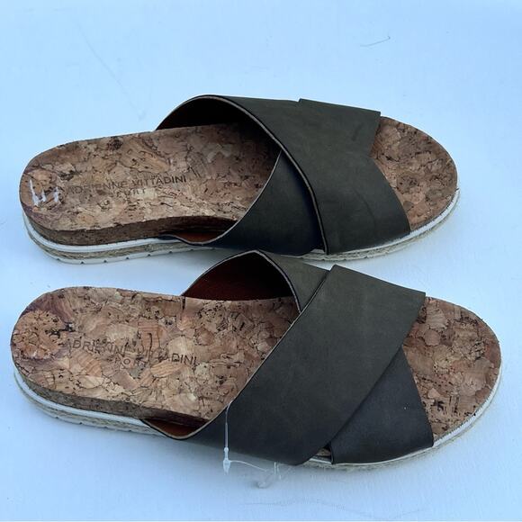 Adrienne Vittadini Women's Cork Cross Double Strap Pommery Sandals Sz 8.5 - Picture 1 of 9